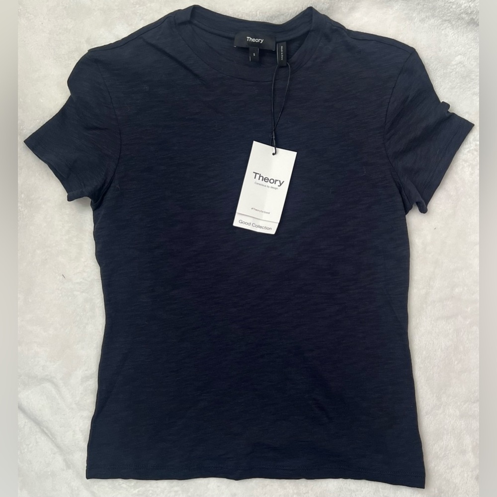 New Women’s Theory Tiny Tee 2 Nebulous Pure Nocturne Navy Size S Short Sleeve